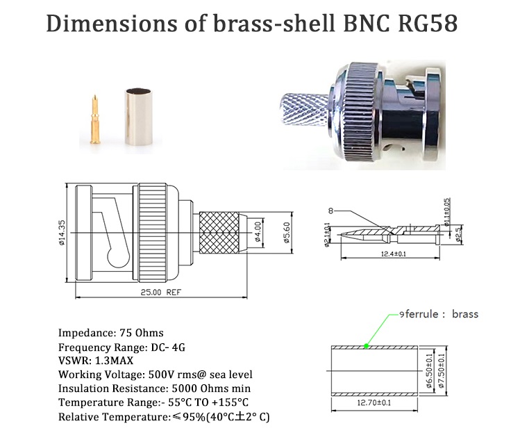 BNC Male Straight Connector 75Ohm Plug