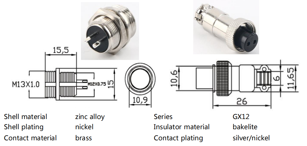 GX12 6Pin Panel Mount Male Receptacle Connector