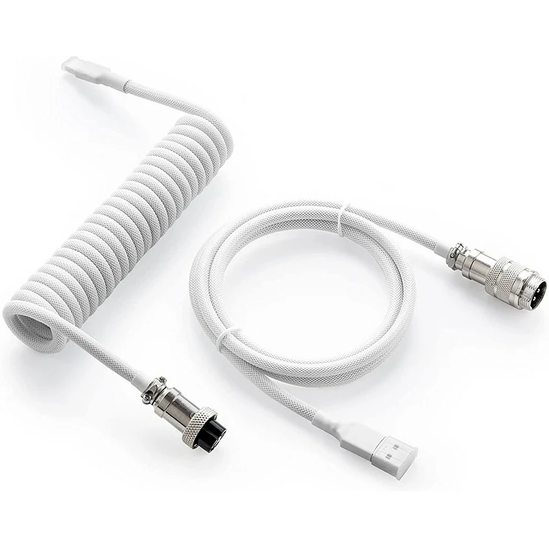GX16 4Pin to USB White Spiral Cable Mechanical Keyboard Cable